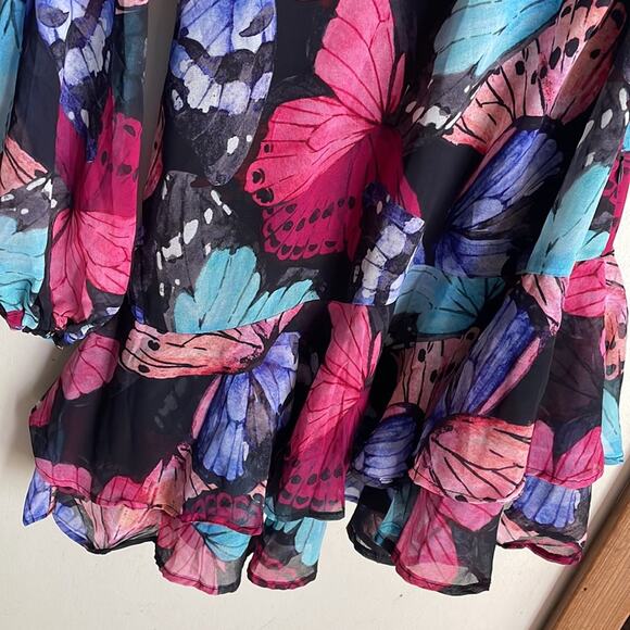 Boston Proper One Shoulder Butterfly Print Dress Black Multi - Picture 4 of 15